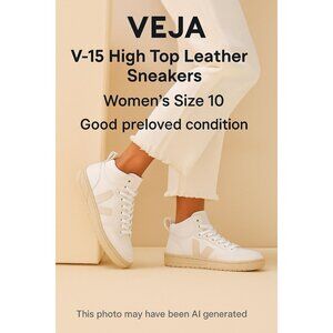 VEJA V-15 White Leather High Top Sneakers Women’s 10 • Minimalist Classic